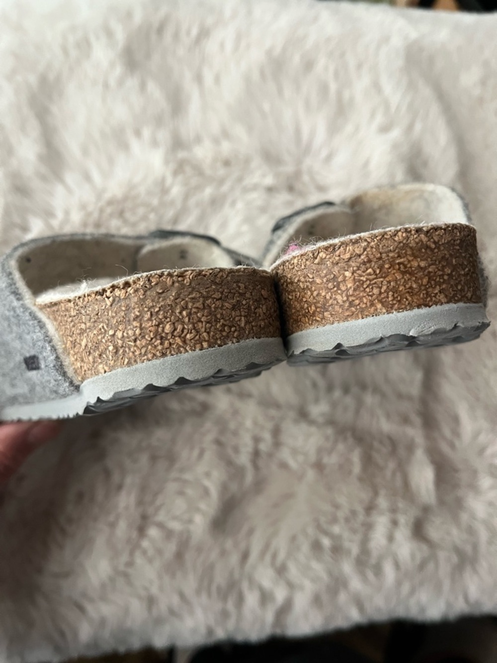 Birkenstock Arizona Gray Felt Double-Strap Shearling Slides Size 31 - Picture 7 of 9
